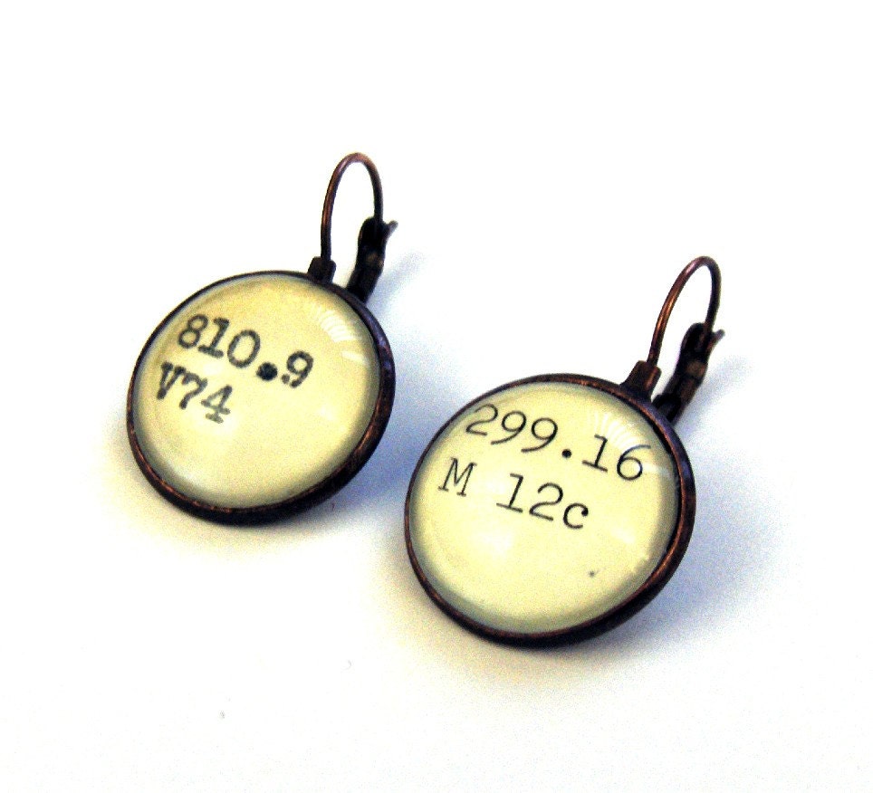 Dewey Decimal Vintage Card Catalog Copper Lever Back Earrings