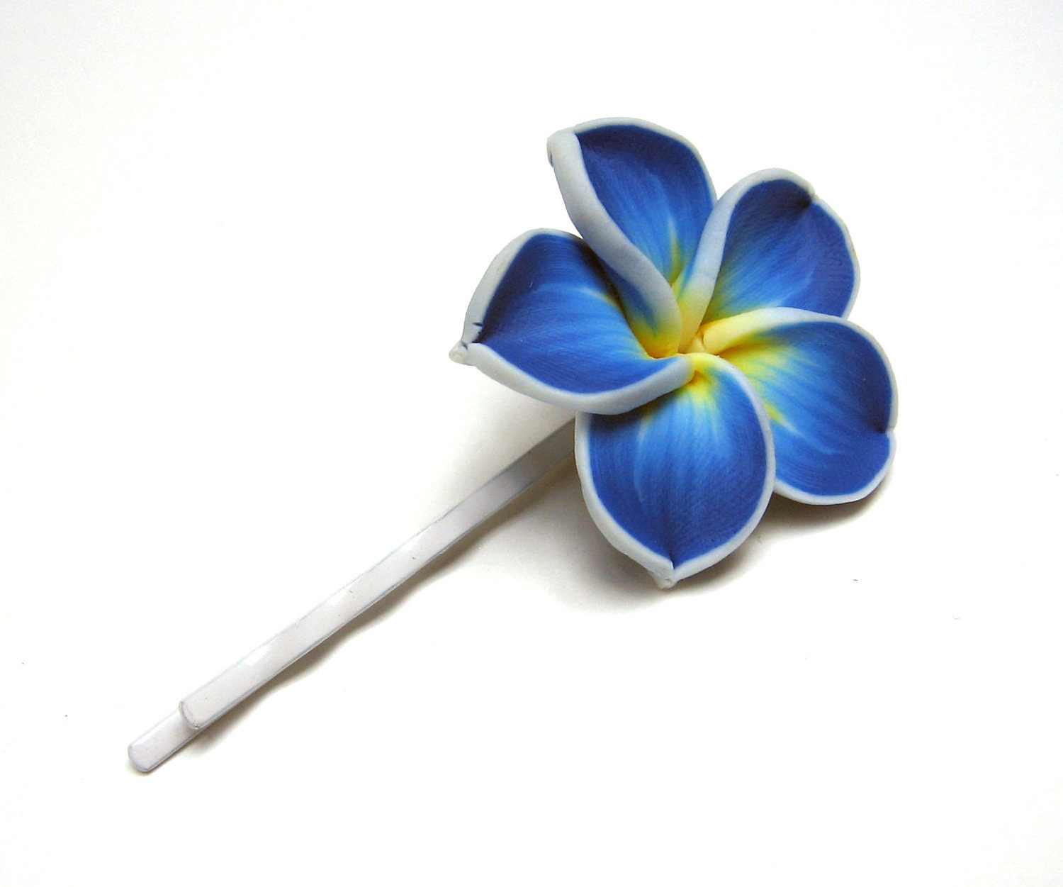 Frangipani Plumeria Blue Yellow and White Bobby Pin Hair Pin