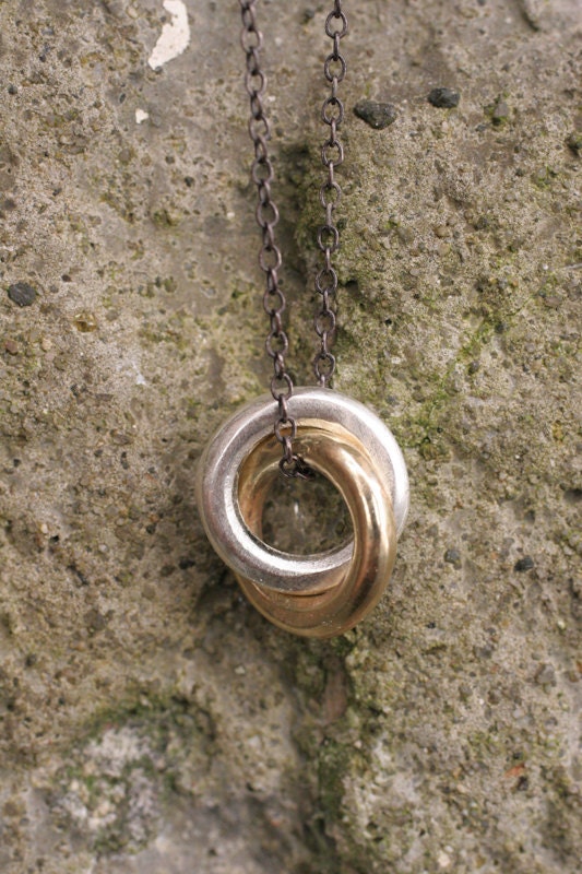 14k and Silver Circle in Circle Pendant