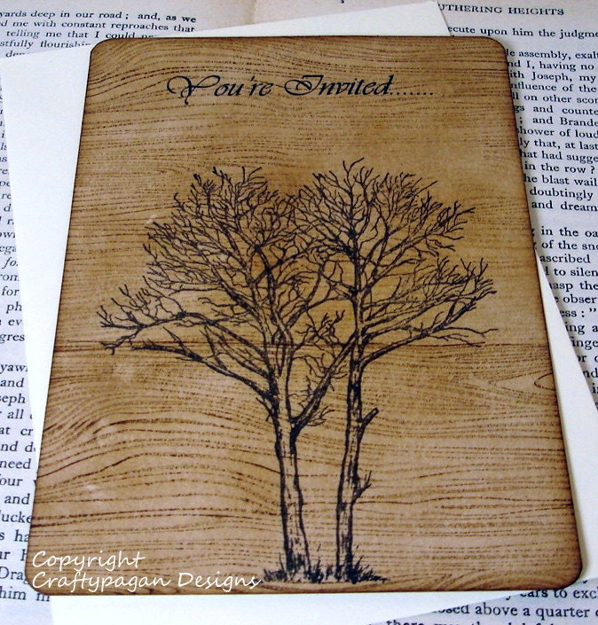 Fall Wedding Invitation Woodgrain Design with Envelope-Double Sided- by Craftypagan Designs