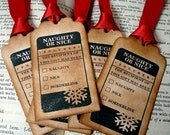 Naughty or Nice-Handmade Christmas Vintage Style Gift Tags/Labels-SET of 6-Ribbon choice available