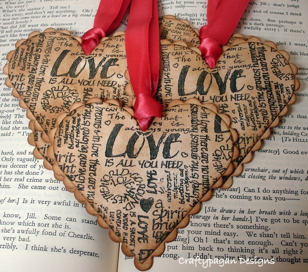 Love Heart Tags-Vintage Style Gift Tags/Labels-SET of 6-Ribbon Choice Available