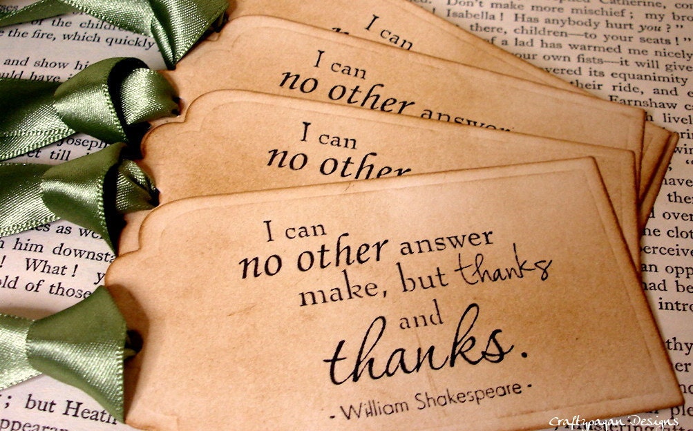 Thanks-Luxury Vintage Thank You Tags-Quote-Set of 25 with Ribbon Choice by Craftypagan