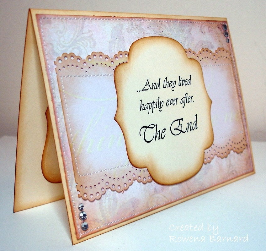 And They Lived Happily Ever After Wedding Card or Valentines-Stitched-Vintage Pink