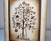 Whimsical Tree Greeting Card-Blank-Stitched-Distressed-Brown