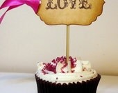 Love-Cupcake Toppers/Food Pick-Perfect for Weddings-SET of 12-Choice of Ribbon Colour