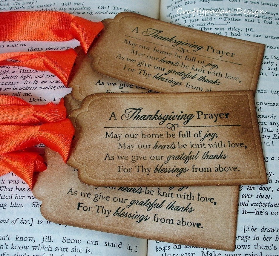 Thanksgiving Prayer- Gift Tags/Labels SET of 6-Ribbon Choices Available