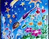 Creation - Original Silk Painting - Set of 4 Greeting / Gift Cards - Blank Inside - FREE SHIPPING