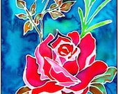 Rose - Original Silk Painting - Set of 4 Greeting Cards - Blank Inside - FREE SHIPPING