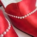 reserved for shannon // Red Satin and Pearls Biscayne East Collection Pumps 60s / size 8.5M