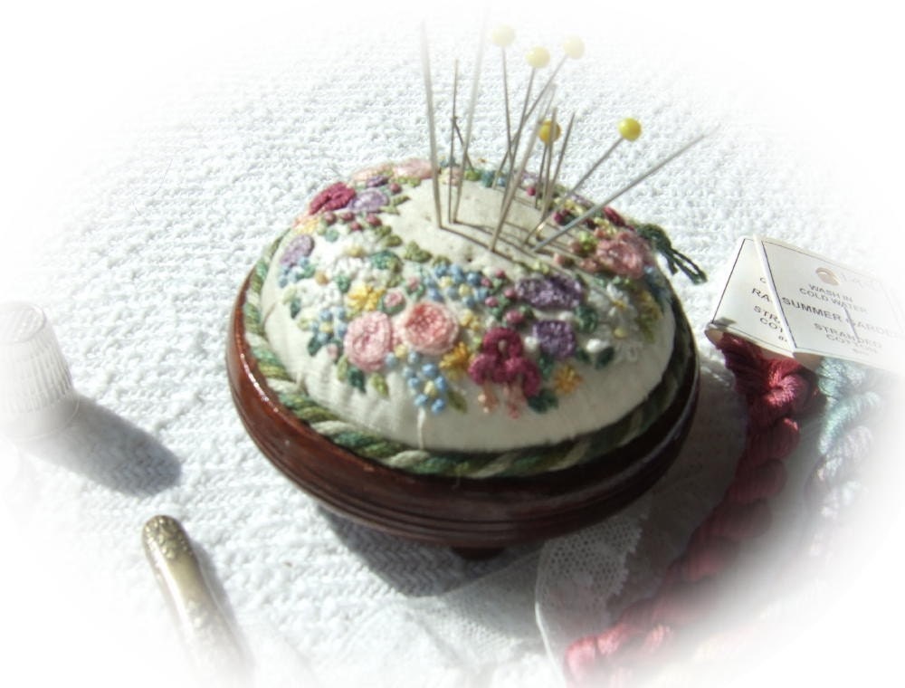 Miniature Wreath of Flowers - pincushion kit on silk