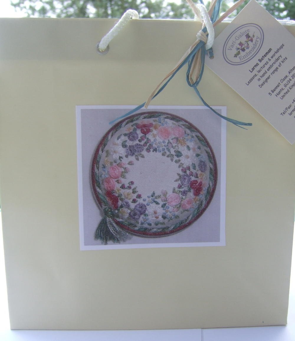 Miniature Wreath of Flowers - pincushion kit on silk