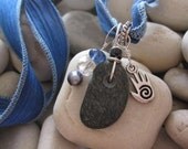 Blue silk wrap and tie bracelet with charms by Funky Wunder