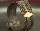 Tribal brass cuff bracelet -- antique Kuchi jewelry - open work with diamond pattern  -- pin closure -- Heavy Patina  FREE SHIPPING SALE