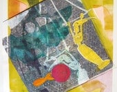Contemporary Mixed Media Monoprint : Fish Out Of Water (poolside)