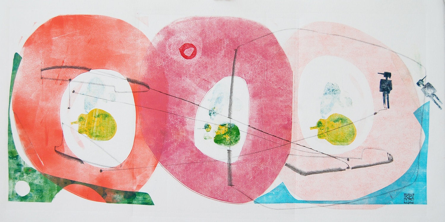 Original Mixed Media Modern Art Monoprint : JailBird