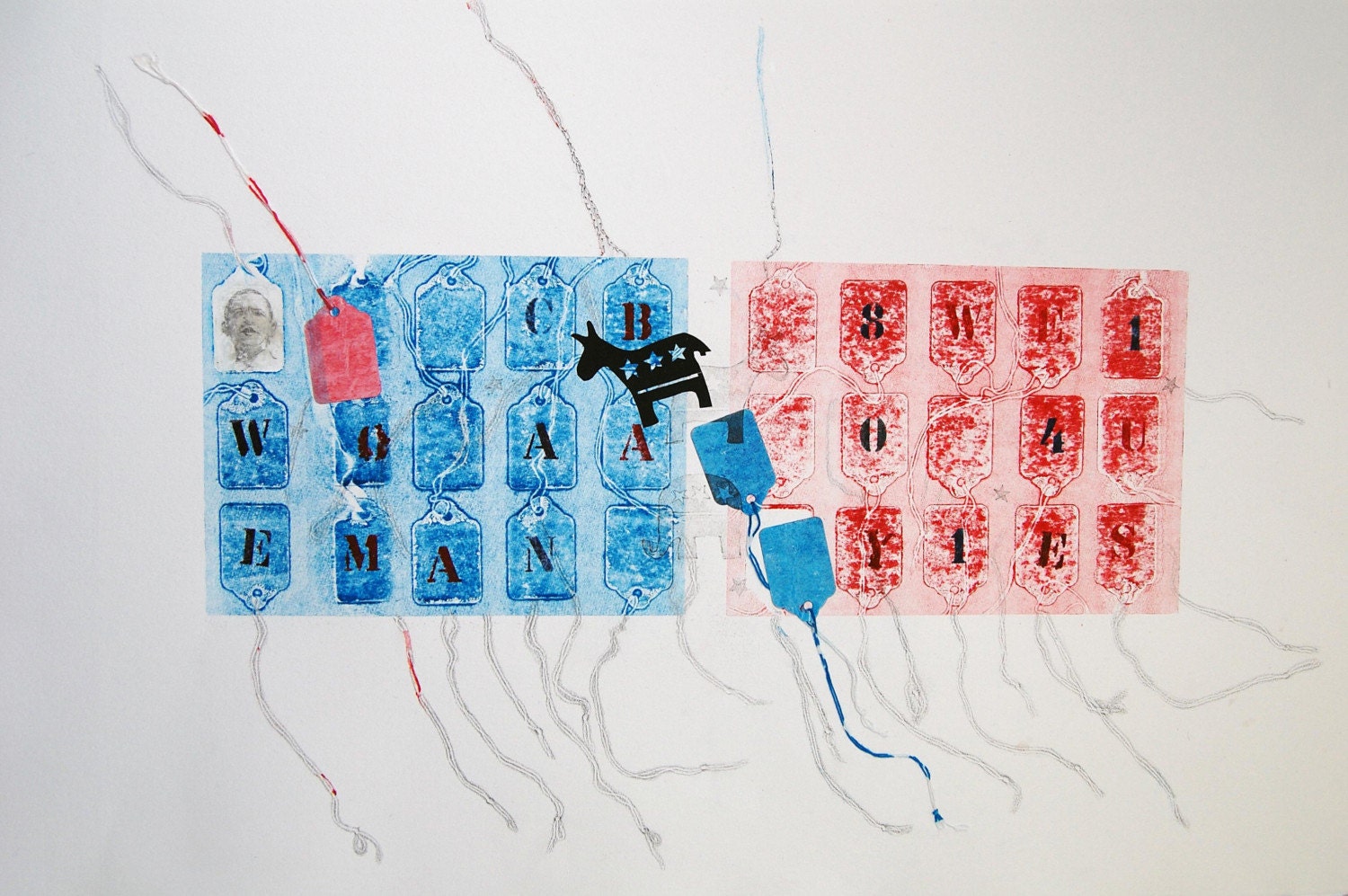 Mixed Media Contemporary Monoprint OOAK : ElectionReflectionTag