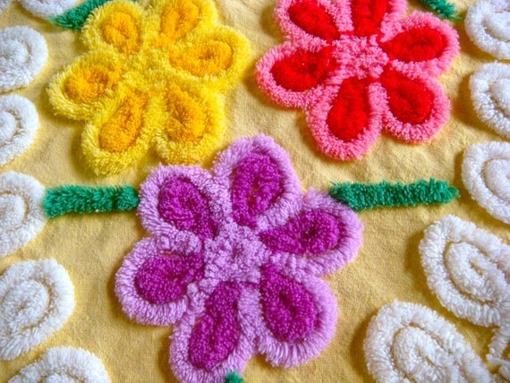 Yellow Floral Heart Vintage Cotton Chenille Bedspread Fabric