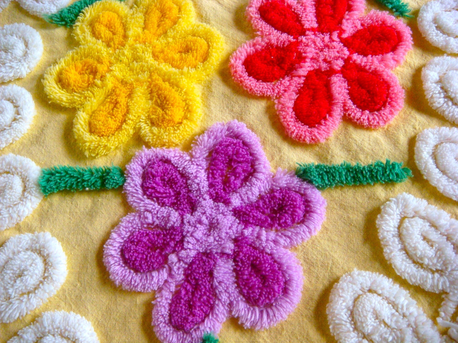 Yellow Floral Heart Vintage Cotton Chenille Bedspread Fabric