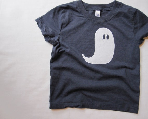 Halloween Toddler T-Shirt, Spooky Appliqued Cotton Ghost, Navy Blue Tee, Boy Or Girl