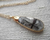 White solar peacock quartz - quartz druzy - black and white - gold necklace - D R U Z Y