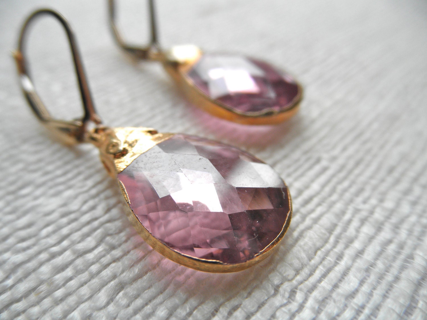 Hydro Quartz earrings - light pink earrings - gold earrings - E A R R I N G S