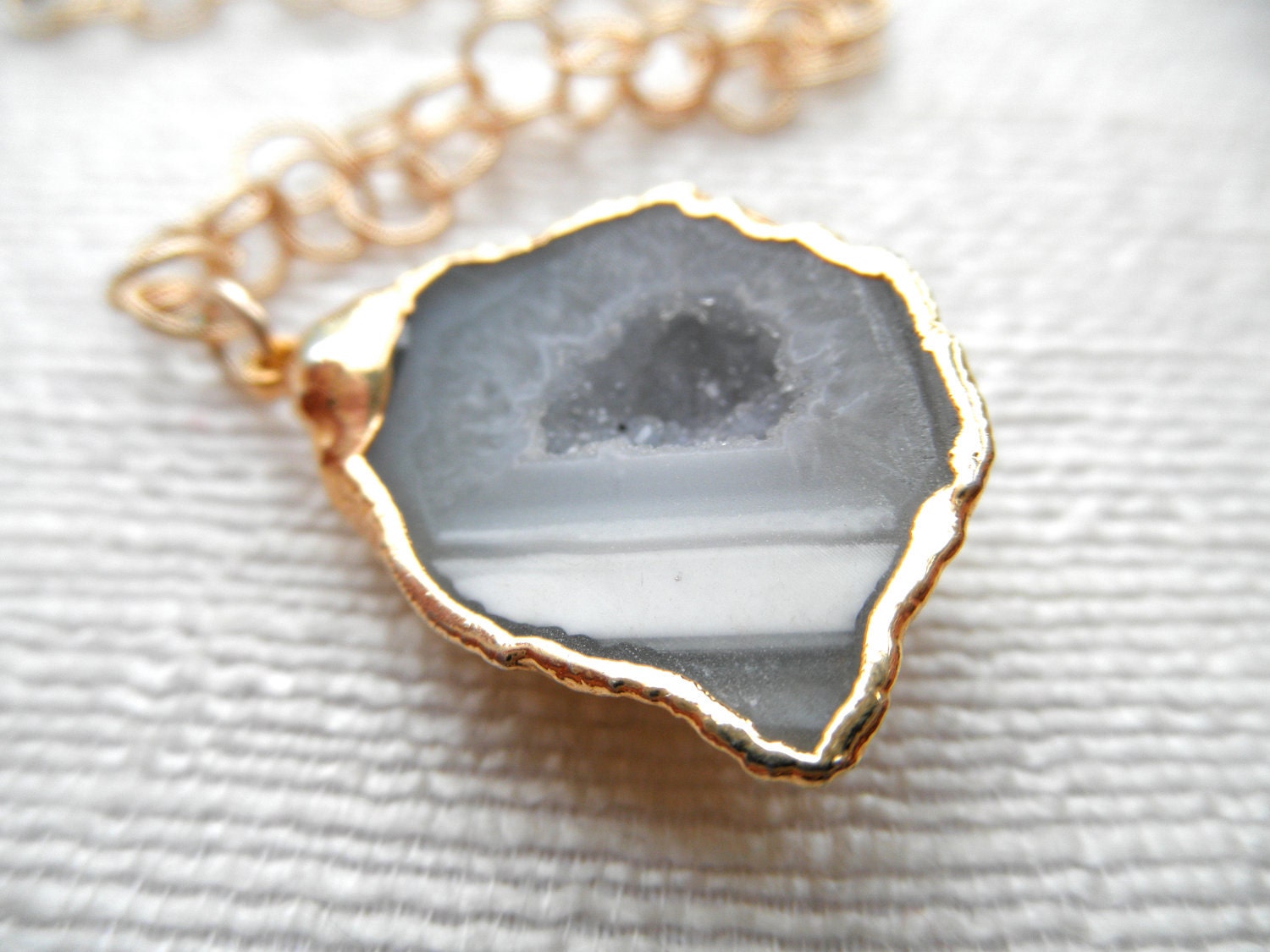 Geode - Geode necklace - gray geode necklace - druzy - gold necklace - D R U Z Y