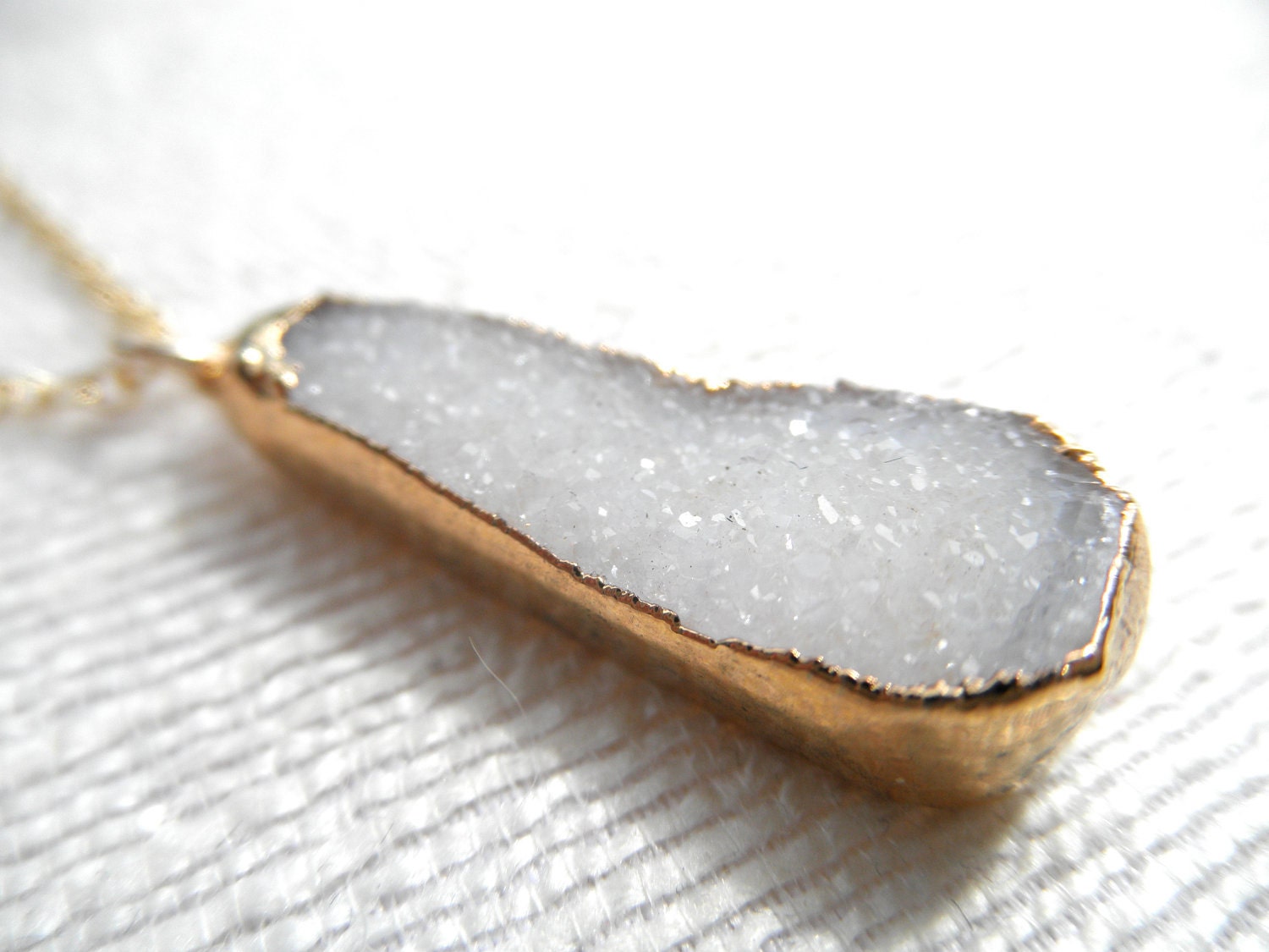 Bright white druzy necklace - druzy necklace - white druzy necklace -- gold necklace - druzy and gold - D R U Z Y
