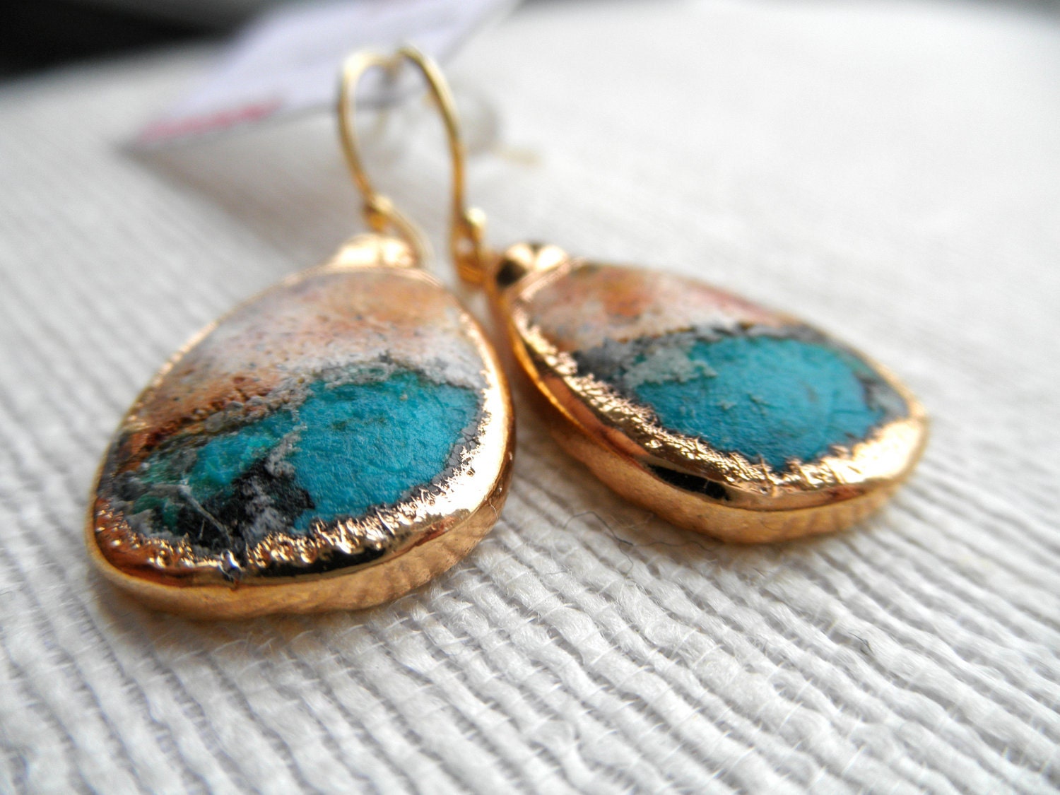 Natural Peruvian opal earrings - brown and aqua opal earrings - gold earrings - E A R R I N G S