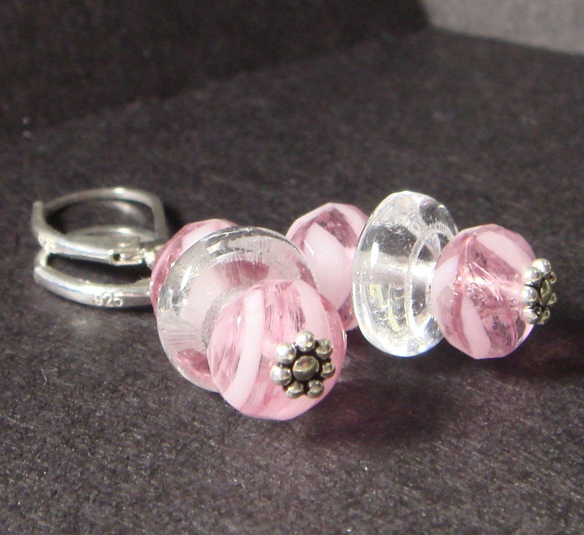 fun stacked candy // clear and pink glass earrings