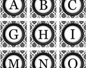 1 inch Antique Damask Typewriter Keys - White / Black Digital Collage Sheet - Buy 2/Get 1 Free