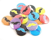 Mustache Love Rainbow Moustache (Set of 15) - Pinback Buttons - 1 inch 25 mm Pin Button Badges