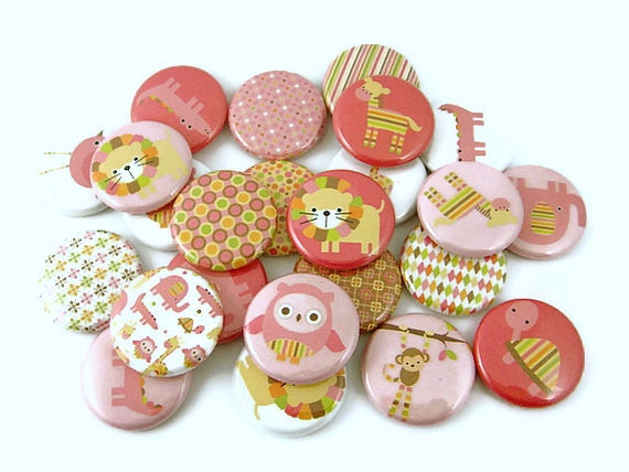 Mod Zoo Girl Animal Buttons - FLATBACK BUTTONS - Zoo Buttons - Animal Cabochons