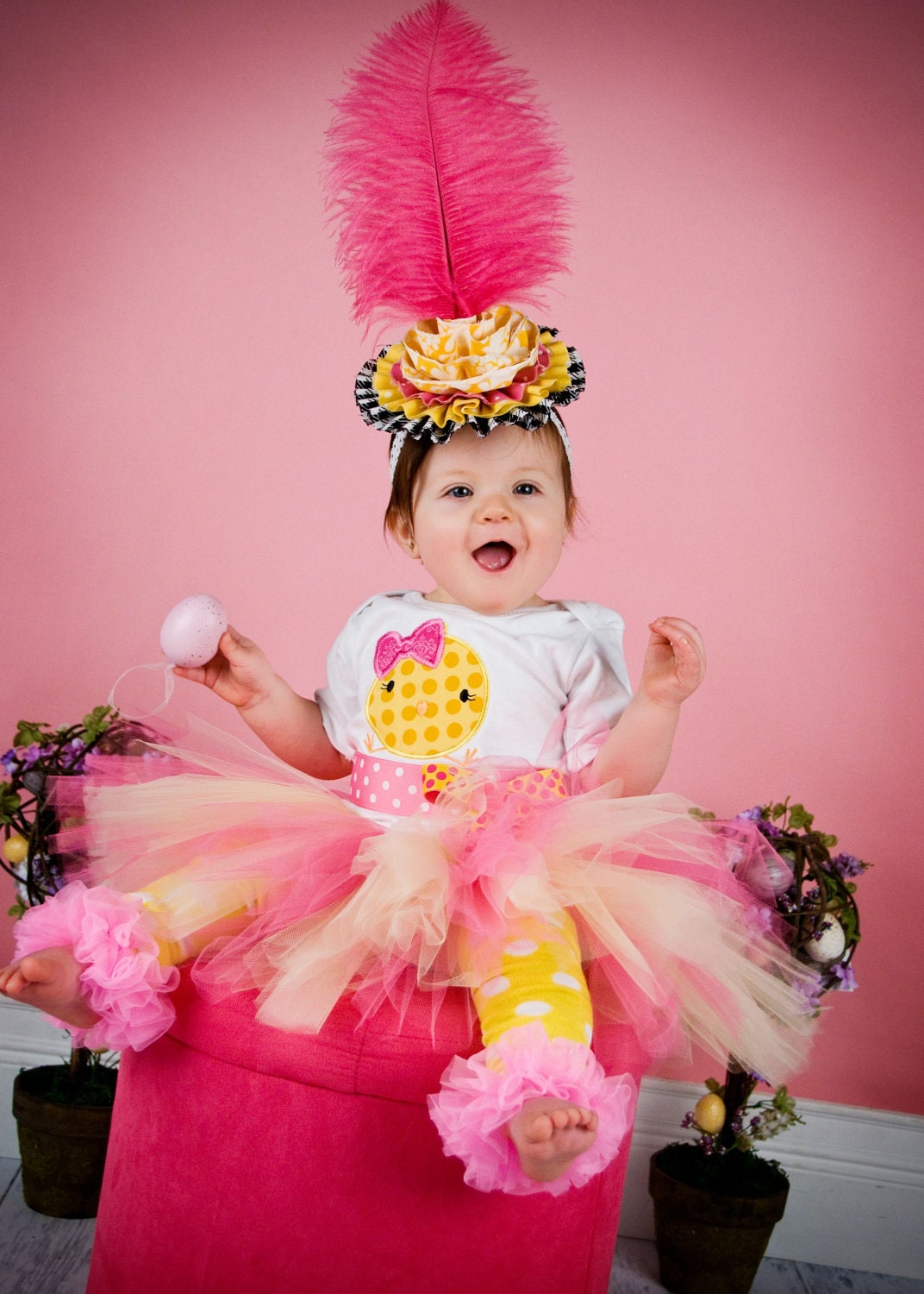 Easter Chick Bodysuit, Pink and Yellow, Girl, Easter Outfit, Spring