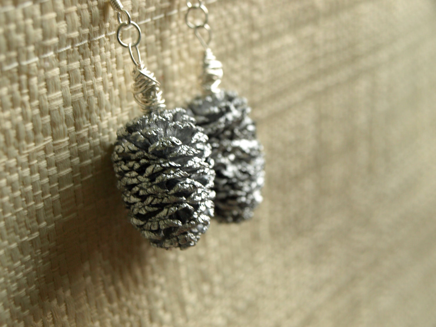 Mini Silver Painted Pine Cone Earrings