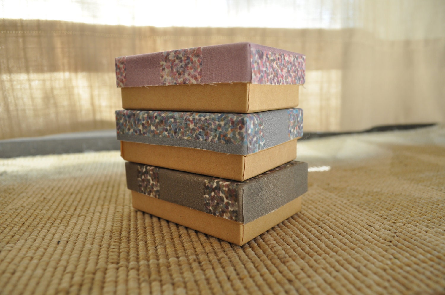 Fabric Covered Jewelry Boxes- Winter Pointallism Collection 4