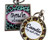 Blue or Brown Leopard Custom Silver Pet ID Tag