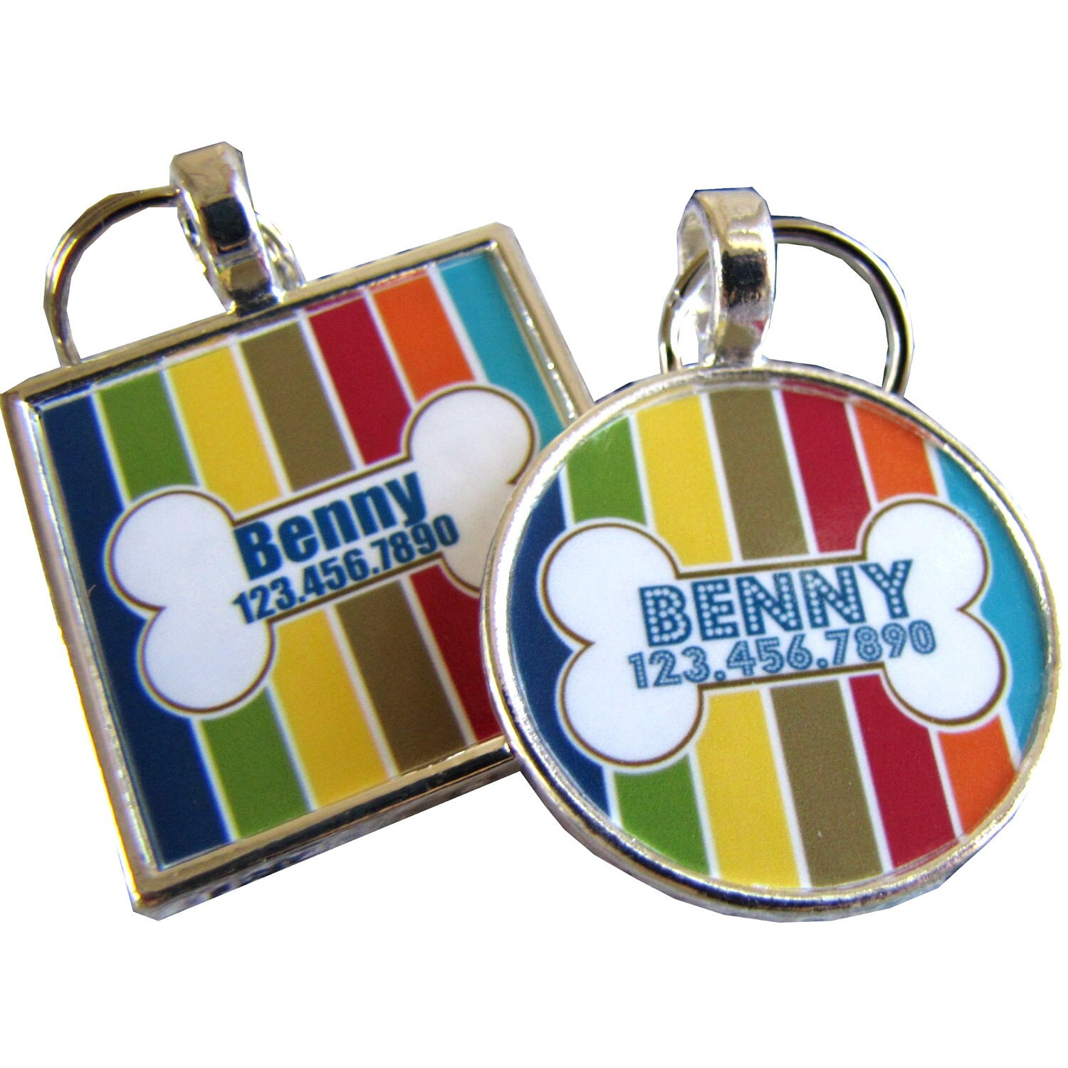 Nautical Stripes with Bone Custom Pet ID Tag