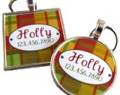 Red and Green Plaid Silver Pet ID Tag
