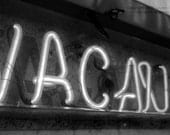 Vacancy - Black and White Hotel Motel Psycho Photography Neon Sign Fine Art Metallic Print - 8x10 Photograph