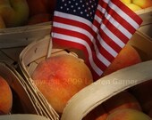 American Peach - Flag Picnic Basket Patriotic Photography Red White Blue Orange Brown Fine Art Print - 8x10 Photograph