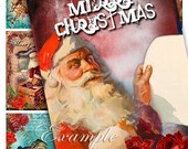 Instant Download - Digital collage  NOEL  merry christmas december greetings santa claus gift tags / AC183