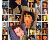 Instant Download - Digital sheet MODIGLIANI TRIBUTE square images 1 x 1 inch for pendants magnets glass tiles jewelry / QU261
