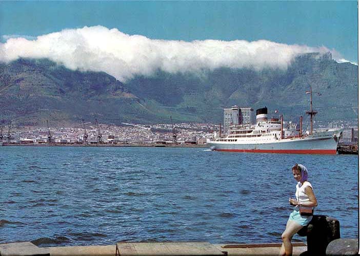 Cape Town In Summer - a vintage color print  from the 1960s showing the Table Mountaint And A Gorgeous Maiden