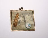 Friend Pendant Raw Brass Assemblage Antique Photo