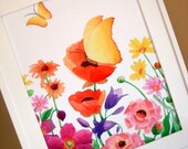 Yellow Orange Butterflies Flowers Art Decor 8x10 Print Nursery Baby Kids Children