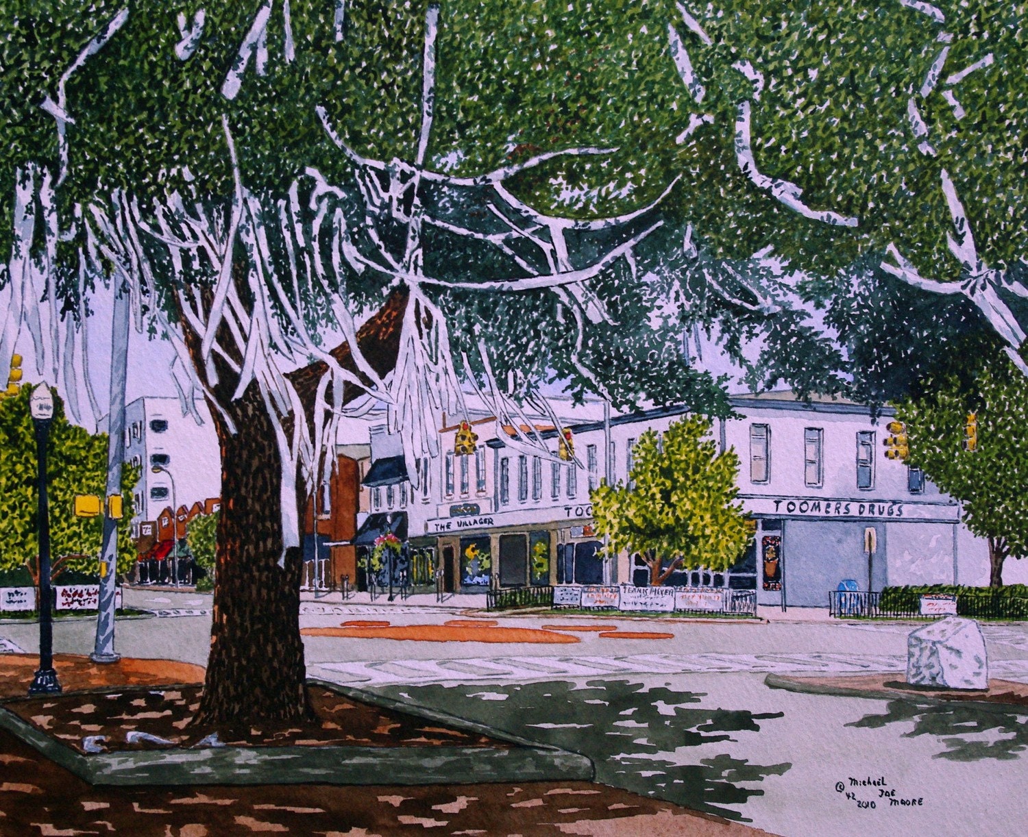 Toomer's Corner After The Win - -Print of The Original Watercolor by Michael Joe Moore