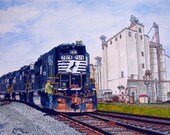 Train at the Flour Mill in Statesville Original Watercolor by Michael Joe Moore