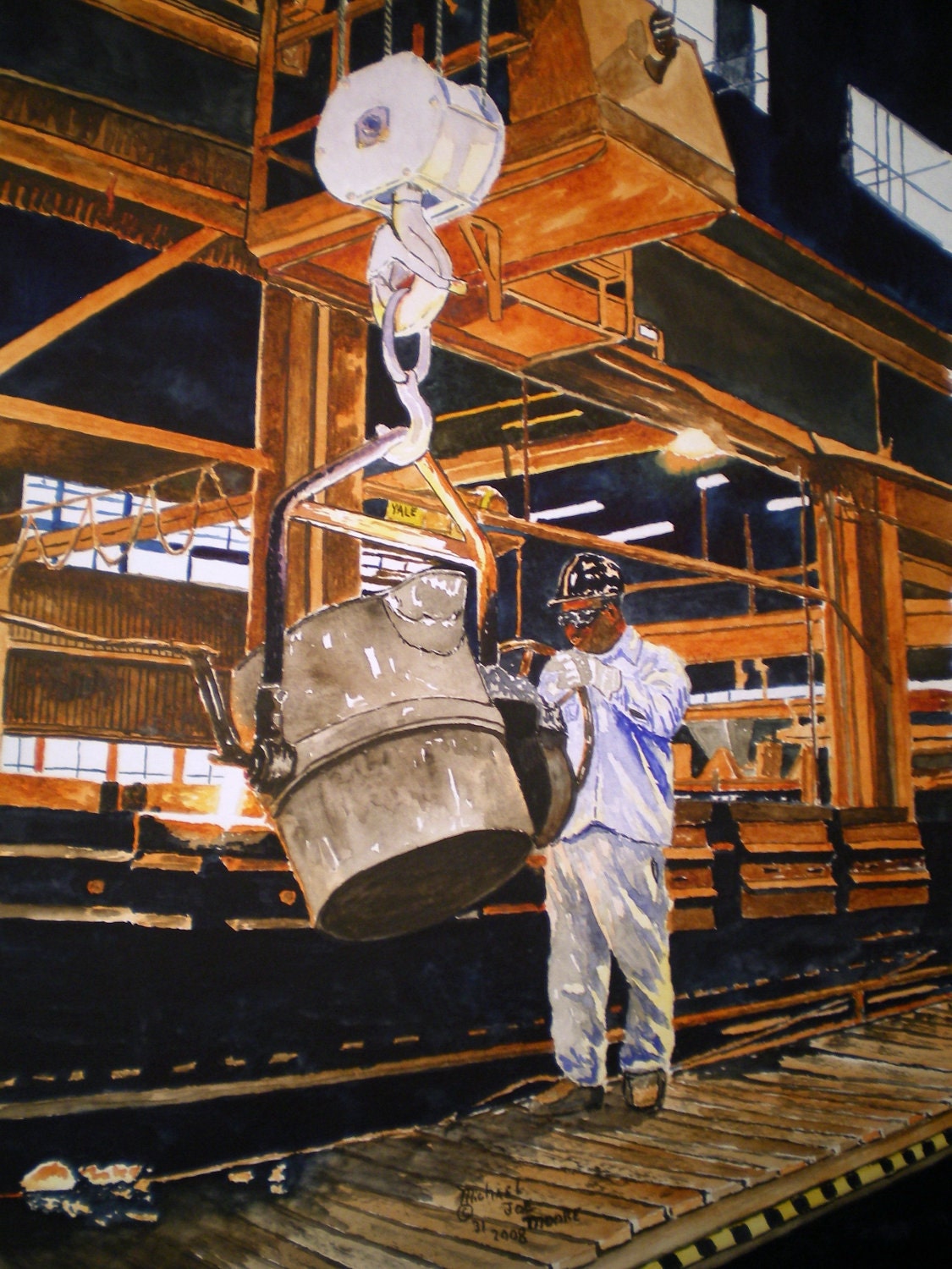 Steelers Foundry Worker Print from the Original Watercolor by Michael Joe Moore