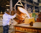 Steelers Pride Print from the Original Watercolor Showing a Foundry Worker Pouring Iron by Michael Joe Moore